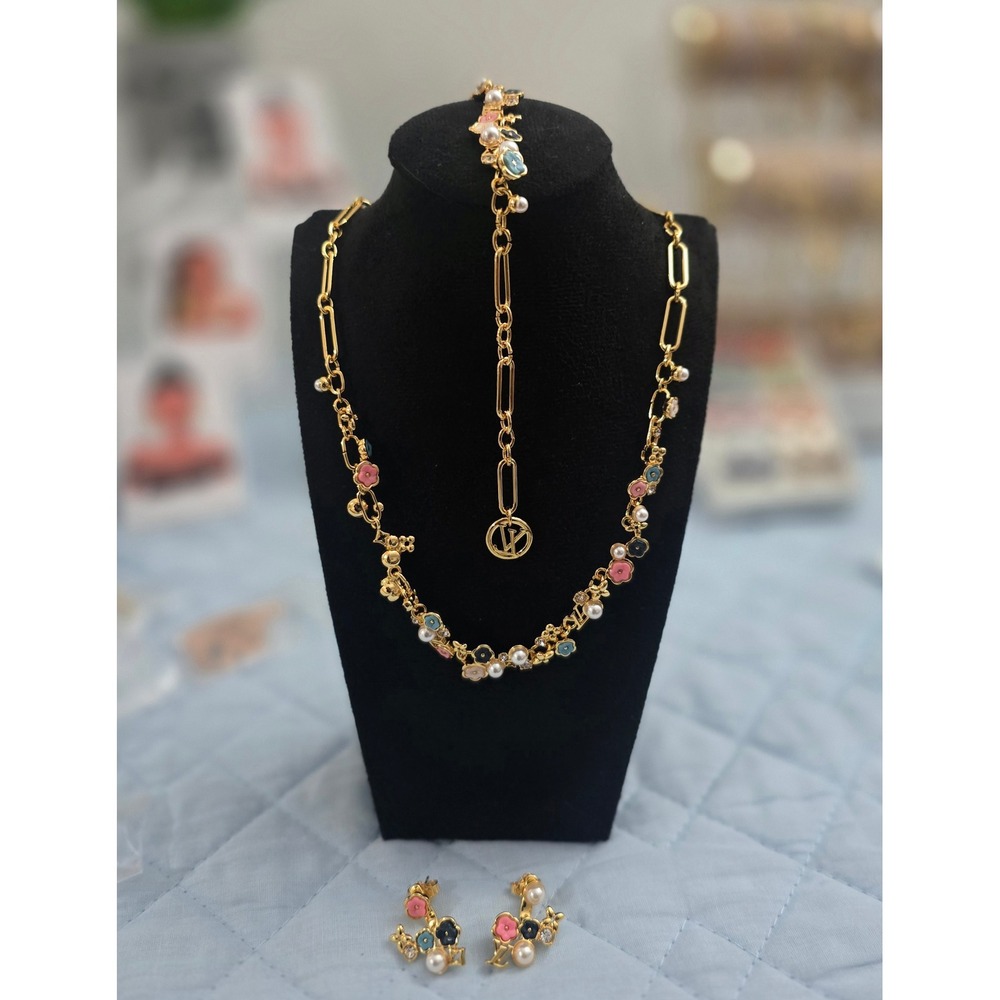 18K Gold-Plated Floral Pearl 3-Piece Jewelry Set